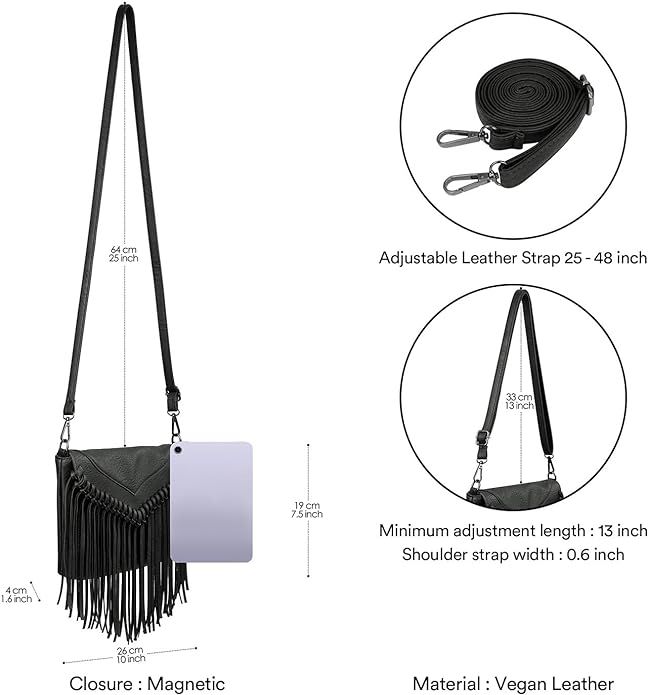 HDE Women's PU Leather Hobo Fringe Crossbody Tassel Purse Vintage Small Handbag | Amazon (US)