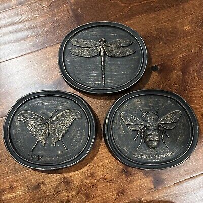 House Parts Inc Entomology Series BUTTERFLY BEE DRAGONFLY Wall Plaque Art 3 Set | eBay US