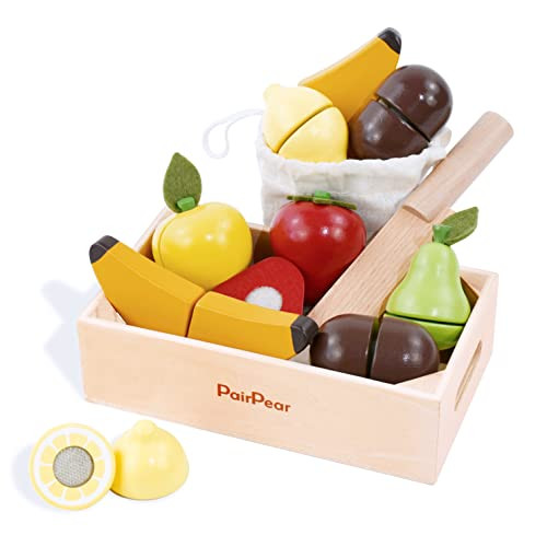 PairPear Wooden Play Food Cutting Fruit Set - Wooden Toys for Toddlers Toy Food Play Kitchen Acce... | Amazon (US)