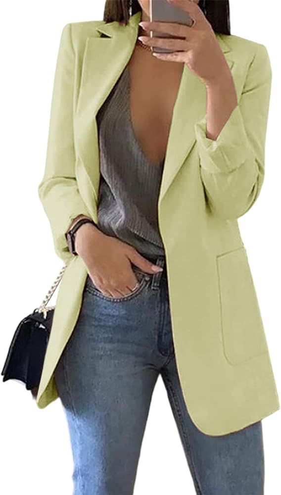 Cnkwei Womens Casual Blazers Open Front Long Sleeve Lapel Collar Work Office Jacket | Amazon (US)