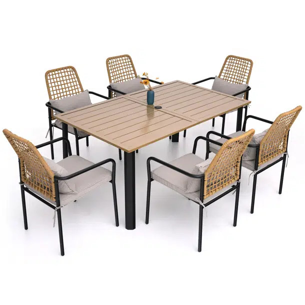 6 - Person Rectangular Outdoor Dining Set With Cushions | Wayfair North America