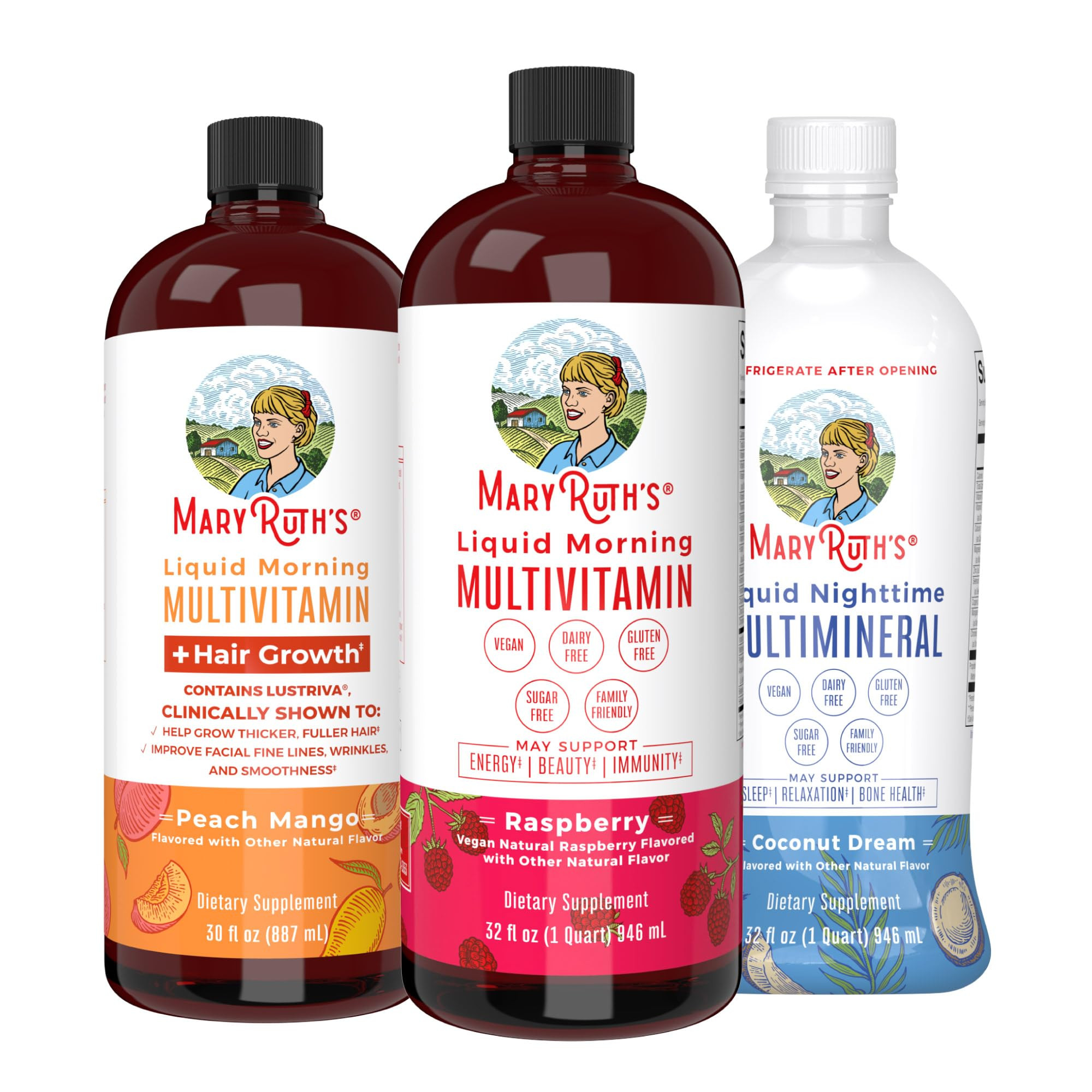MaryRuth Organics Liquid Morning Multivitamins: +Hair Growth (Peach Mango), Daily Wellness (Raspb... | Amazon (US)