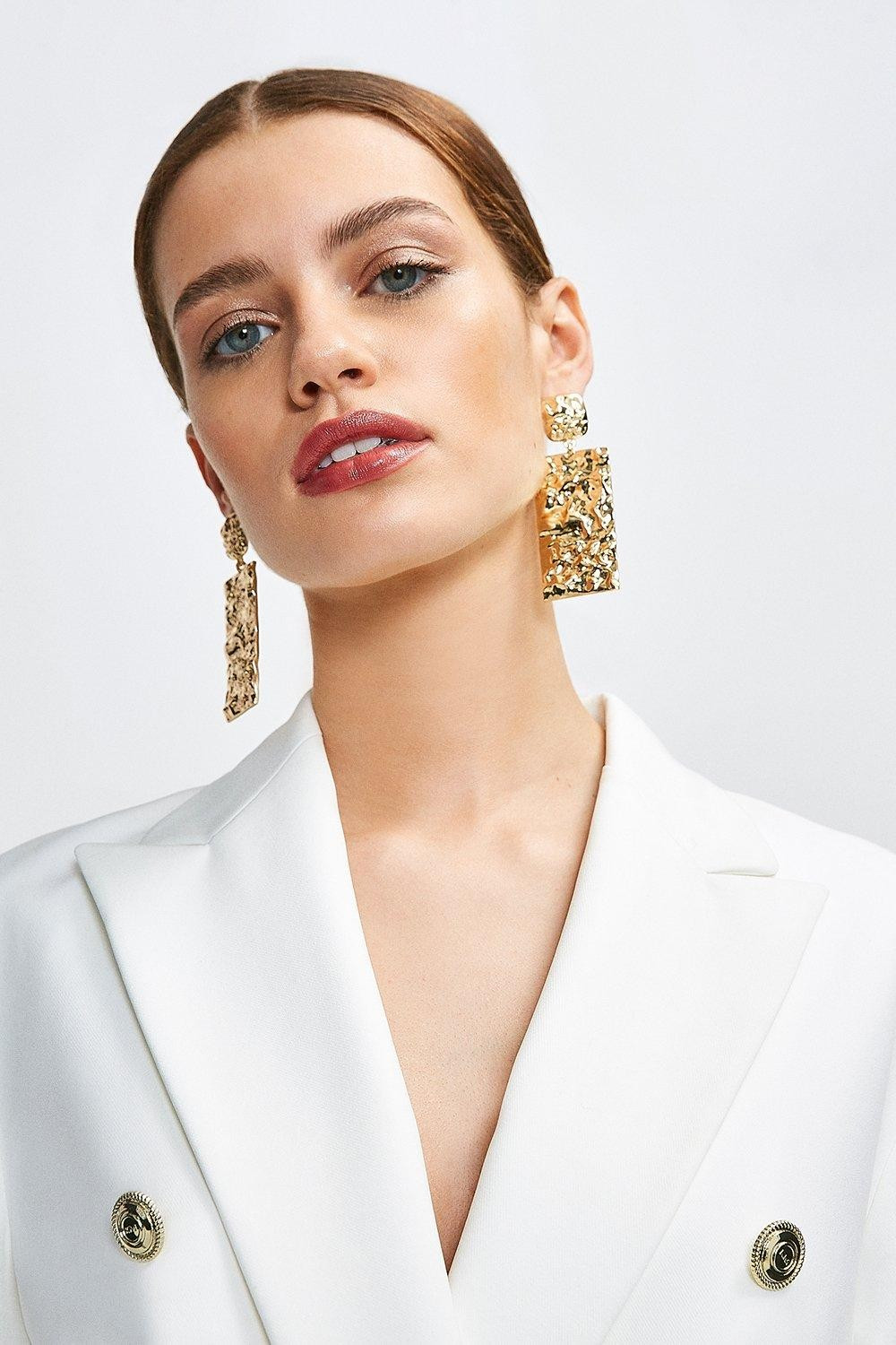 Gold Plated Rectangular Statement Earrings | Karen Millen US