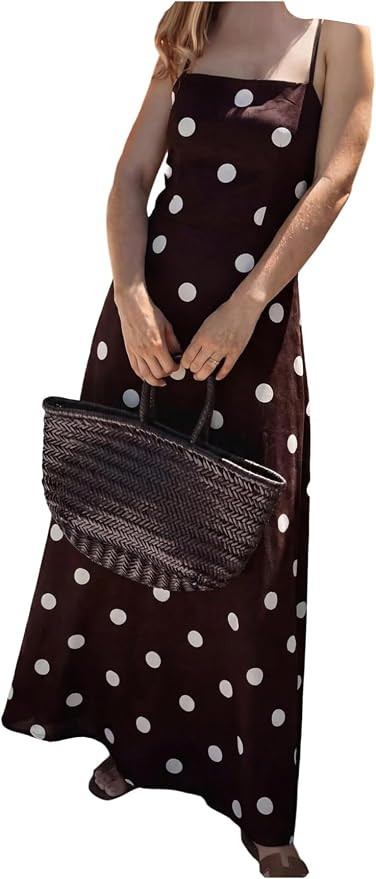 Verdusa Women's Polka Dots Maxi Dresses Spaghetti Strap Lace Up A Line Long Cami Dress Cruise Out... | Amazon (US)