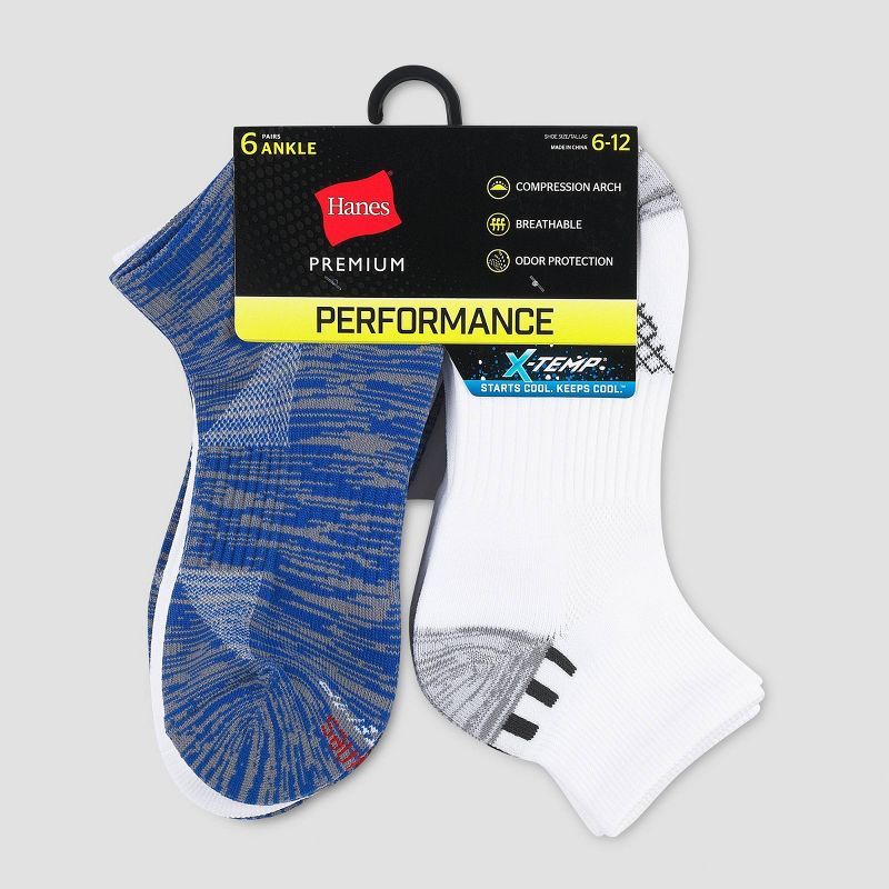 Hanes Premium Men's Performance Ankle Socks 6pk - 6-12 | Target
