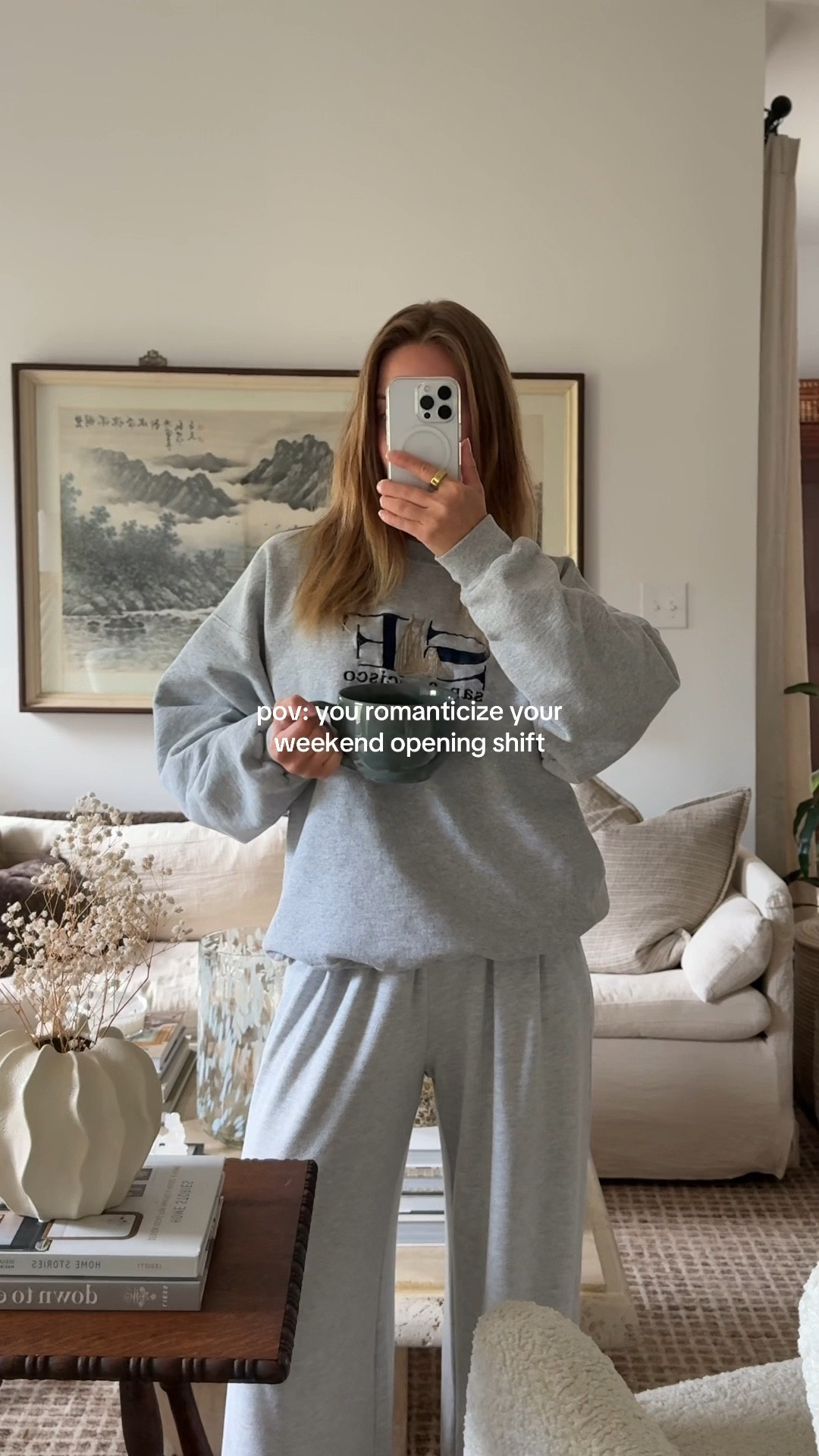 8/15/25 Weekend morning coziness 🤍 Linking our full bedding setup for those soft, slow starts and our living room furniture for cozy mornings with coffee + peach crisp. All the pieces that make home feel extra inviting ✨