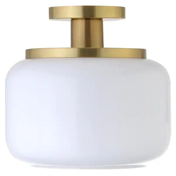 Tatum 11" Wide Semi Flush Mount with Glass Shade - Brushed Brass with White Glass | Bed Bath & Beyond
