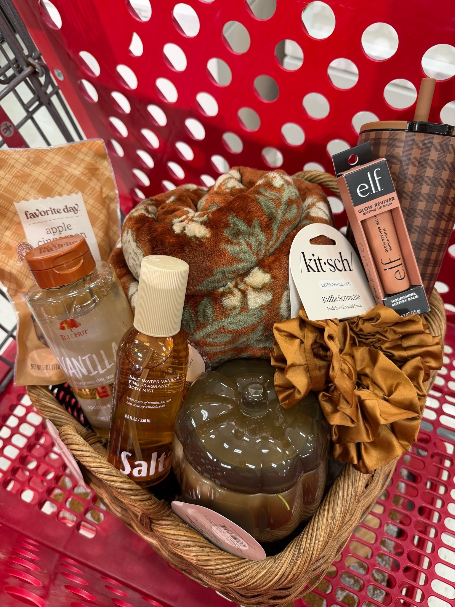 The cutest little Target boo basket 👻🤎 Cozy fall blanket, pumpkin candle, body care, lip balm, scrunchies + a few sweet treats! Such a cute fall gift idea

#LTKSeasonal #LTKselfcare #LTKHome