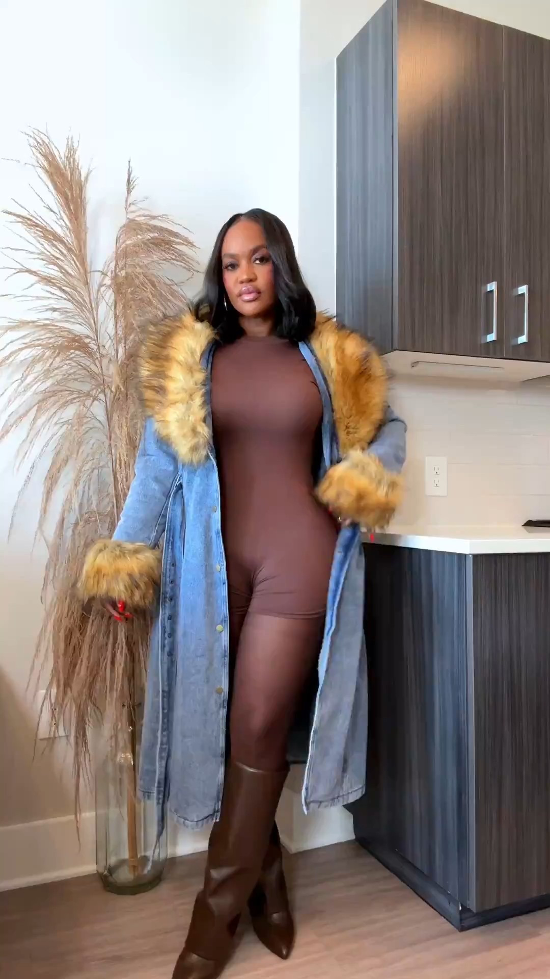 A statement coat that does all the work 🔥 Ootd vibes 

This Medium Wash denim trench is perfect for The Fall & is fully lined with the softest fleece ☁️ 

I’m wearing a size M, there is no stretch. The exact furry bag is linked but sold out in this color.

#LTKPetite #LTKootd #LTKgrwm