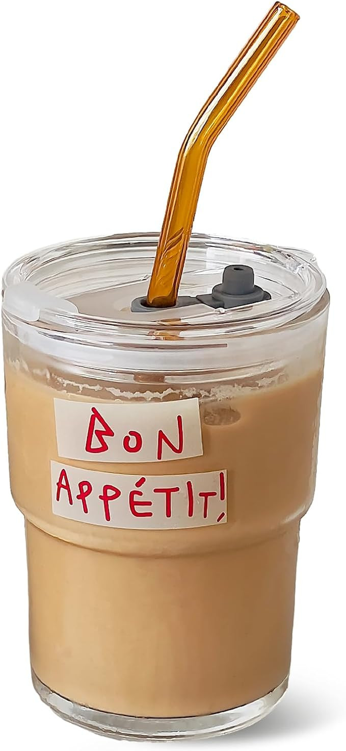 13oz Glass Tumbler with Straw and Lid, Reusable Iced Coffee Cup Tumbler, Cute Glass Cups for Wate... | Amazon (US)