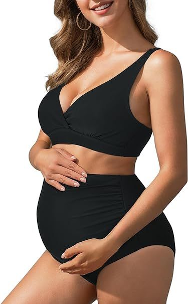 American Trend Maternity Swimsuit High Waisted Bikini Set Two Piece Pregnancy Bathing Suit Swimwe... | Amazon (US)