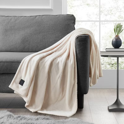 Brookstone Heated Solid Plush Throw Ivory | Target