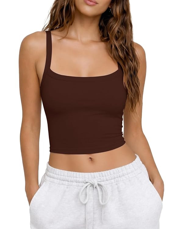 CHYRII Womens Tank Tops with Built in Bras Square Neck Cropped Sleeveless Summer Going Out Basic ... | Amazon (US)