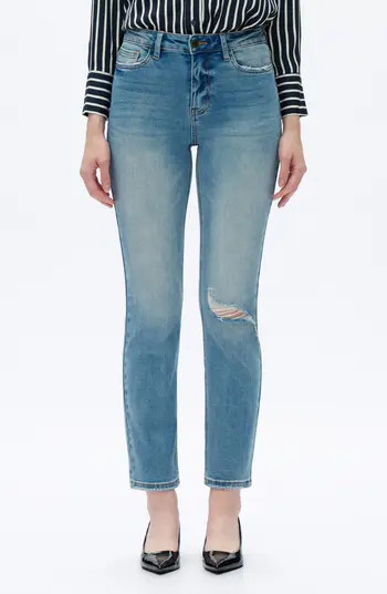 Ripped Mid Rise Slim Straight Leg Jeans | Nordstrom