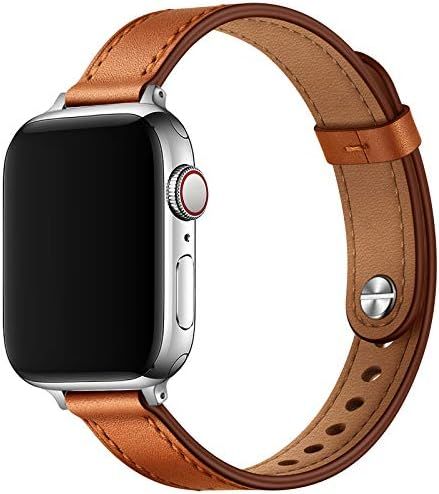 OUHENG Slim Band Compatible with Apple Watch Band 41mm 40mm 38mm, Women Genuine Leather Band Repl... | Amazon (US)