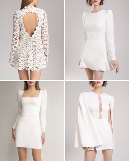 Pretty white long sleeve, spring dresses for wedding reception, engagement party, rehearsal dinner or graduation. Modern and minimalist  dresses with cut-outs and slits.

#LTKwedding #LTKSeasonal #LTKstyletip