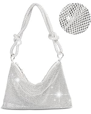 Silver Purse Rhinestone Purse Silver Clutch Sparkly Purse Silver Bag 10.2"×0.4"×6.69"(Silver) | Amazon (US)