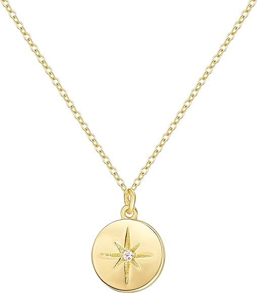 Gold Necklaces for Women Coin Necklace Starburst Pendant Sterling Silver Necklace | Amazon (US)
