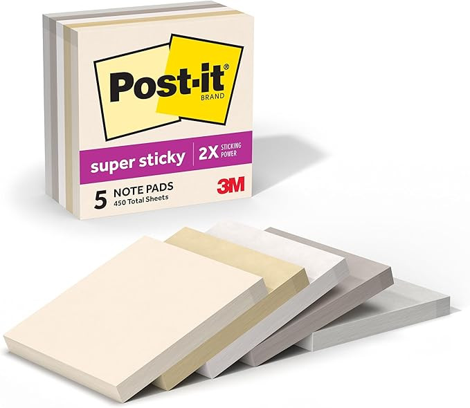 Post-it Super Sticky Notes, 5 Sticky Notes Pads, 3 x 3 in., School Supplies and Oﬃce Supplies, ... | Amazon (US)