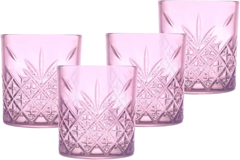 Biandeco Pink Whiskey Glasses Set of 4, 12 oz Old Fashioned Lowball Barware, Heavy Base Colored Rock | Amazon (US)