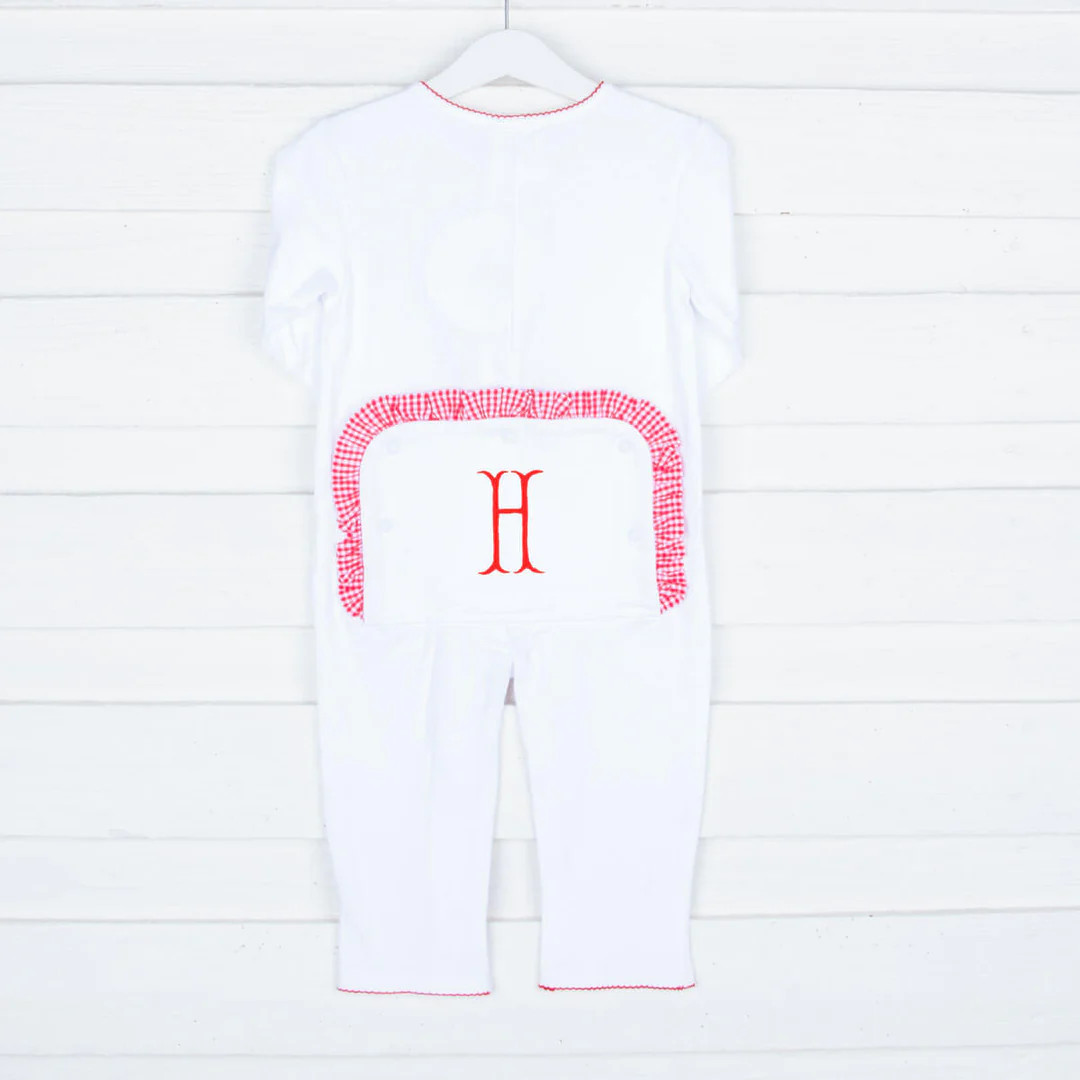 White with Red Gingham Ruffle Onesie | Classic Whimsy