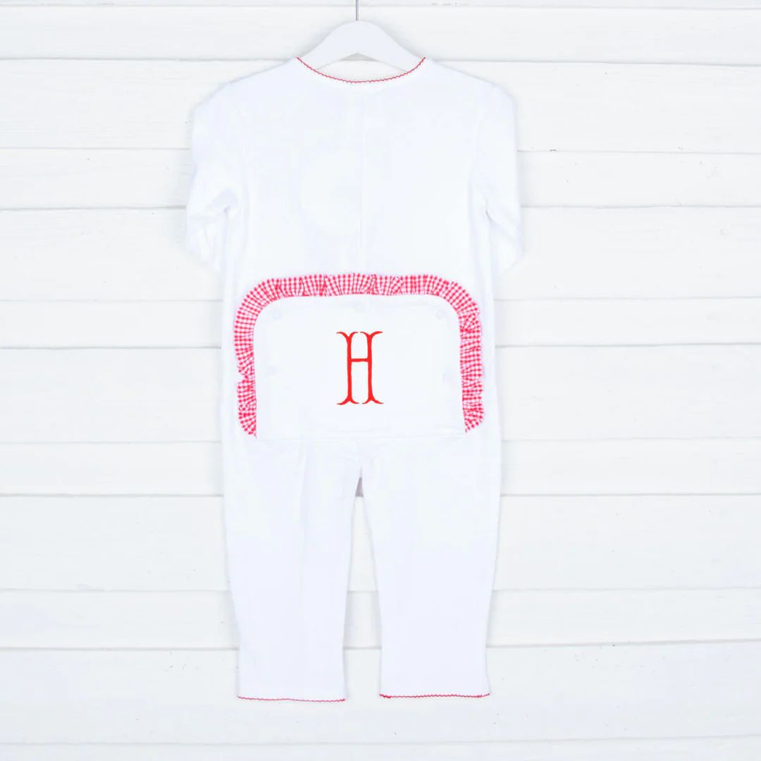White with Red Gingham Ruffle Onesie | Classic Whimsy