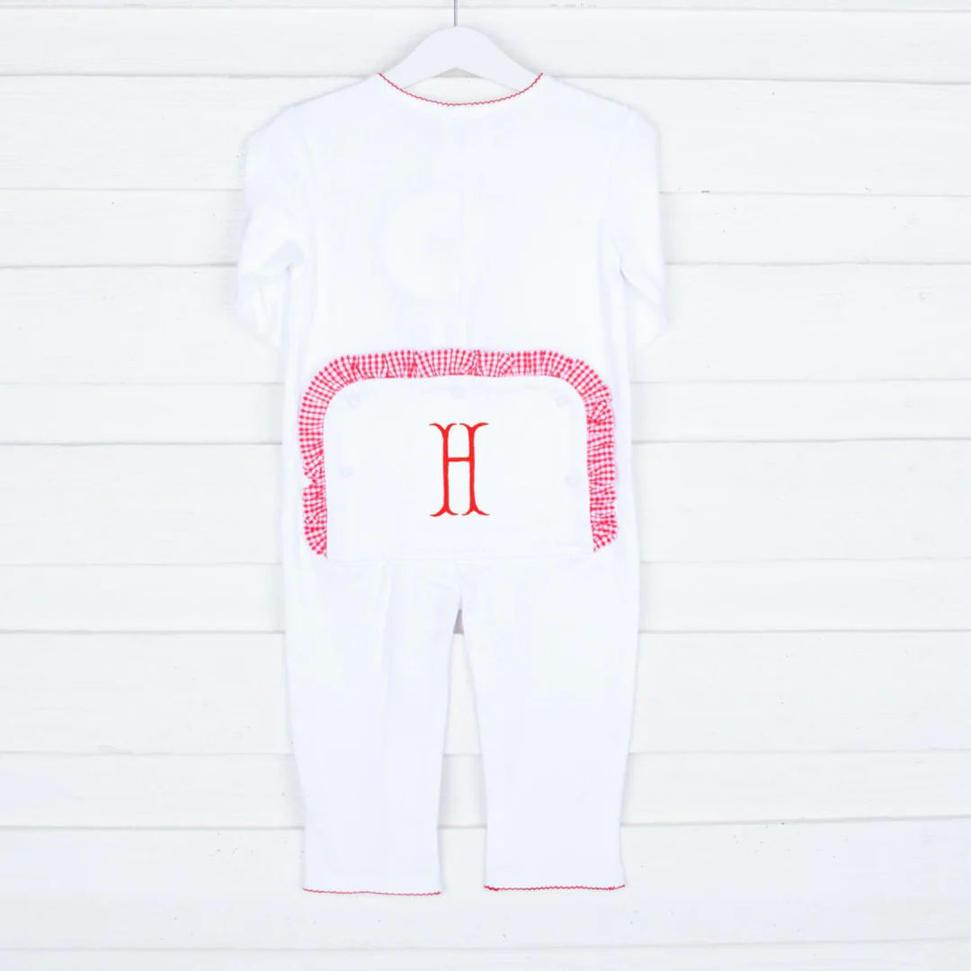 White with Red Gingham Ruffle Onesie | Classic Whimsy