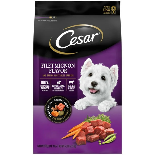 CESAR Filet Mignon with Spring Vegetables Garnish Dry Dog Food for Small Breed Dog, 5 lb. Bag | Walmart (US)