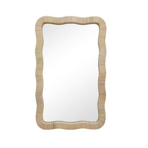 PARISLOFT Rattan Wall Mirror, Irregular Wave Mirror, Decorative Wall Mirror for Living Room, Bedroom, Bathroom, 23.6" W x 1.4" D x 37.8" H | Amazon (US)