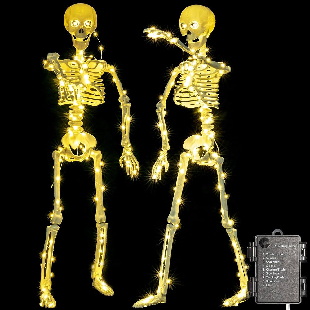 HBSTK 2 Pack 40 Inches 300 LED Light Up Halloween Skeleton Full Body Posable Movable Jonints for ... | Amazon (US)