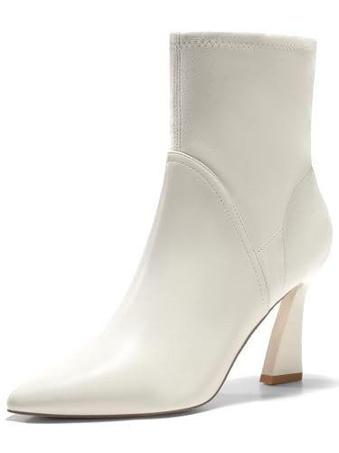 Women's Pointed Toe High Heel Ankle Boots Patent Faux Leather Suede Splicing Slip On Fashion Booties Beige Size 9.5 | Amazon (US)