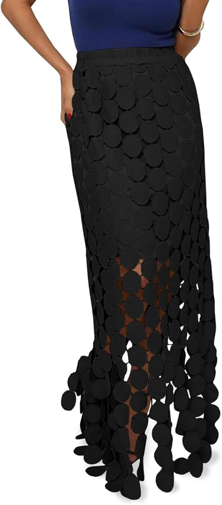 Cicy Bell Womens Hollow Out Maxi Skirts Summer Boho Fringe Hem Long Skirt | Amazon (US)