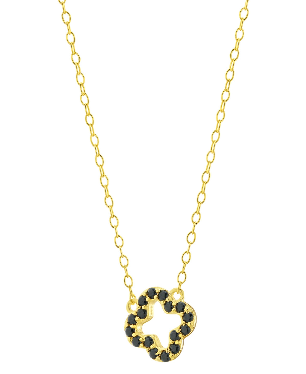 Simulated Black Spinel Openwork Clover Pendant Necklace (1/2 ct. t.w.) in 18k Gold-Plated Sterling Silver, 16" + 3" extender, Exclusively at Macy's - | Macy's