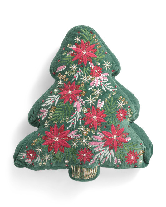 18x16 Shaped Floral Christmas Tree Pillow | TJ Maxx