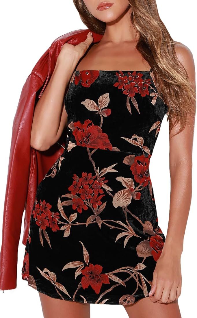 Lush Lady in Love Floral Print Velvet Mini Cocktail Dress | Amazon (US)