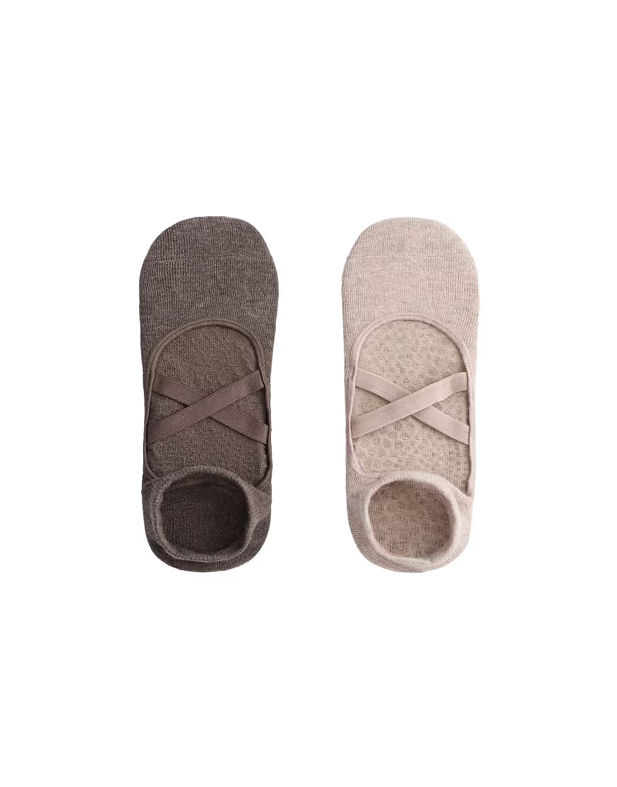 OYSHO 2 pairs of cotton blend yoga and pilates trainer socks in brown | ASOS (Global)
