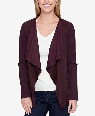 Tommy Hilfiger Ribbed & Faux Suede Draped Cardigan, Created for Macy's | Macys CA