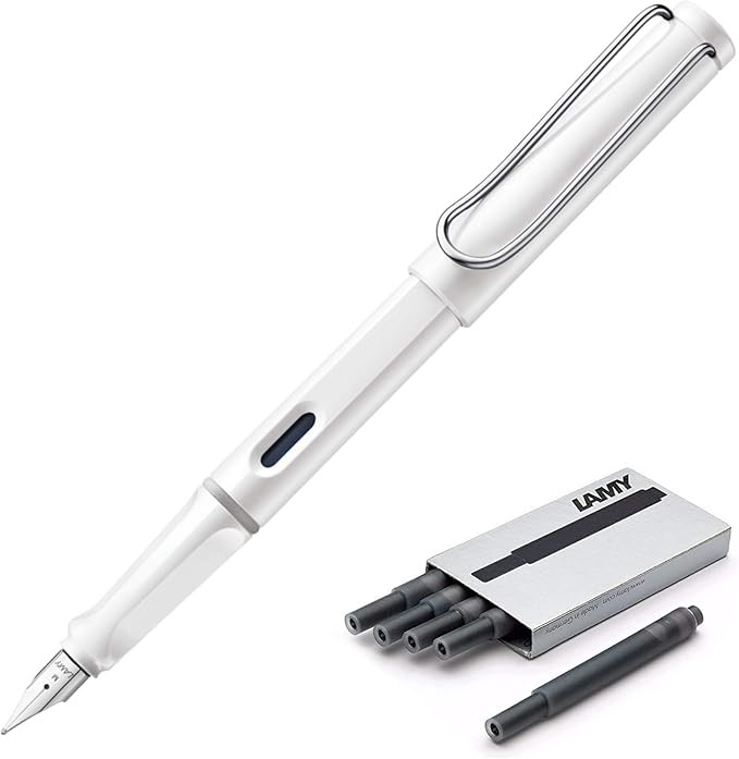 Boxiti Set - Lamy Safari Fountain Pen White, Fine Nib | 5 Black Ink Cartridges and Wipe | Amazon (US)
