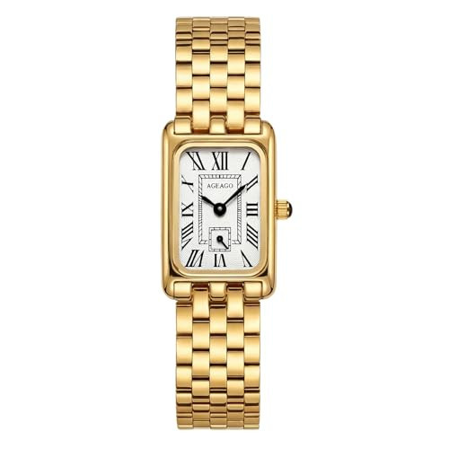 AGEAGO Gold Watches for Women,Vintage Bracelet Roman Dial Rectangular Ultra-Thin Case with Adjustment Tool | Amazon (US)