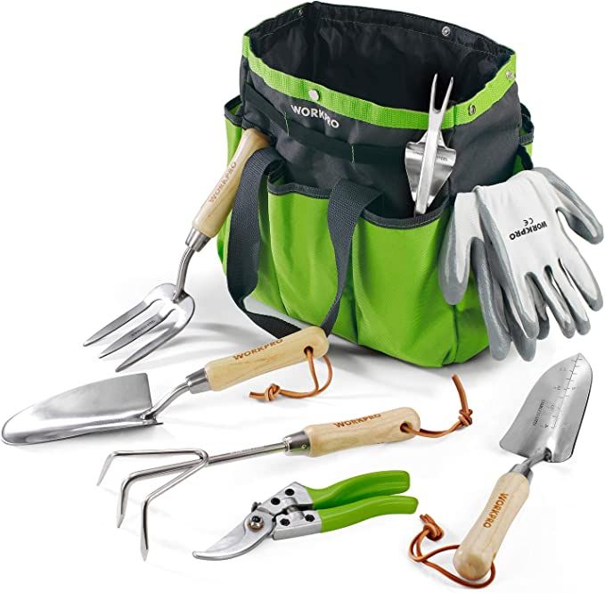 WORKPRO Garden Tools Set, 7 Piece, Stainless Steel Heavy Duty Gardening Tools with Wooden Handle,... | Amazon (US)