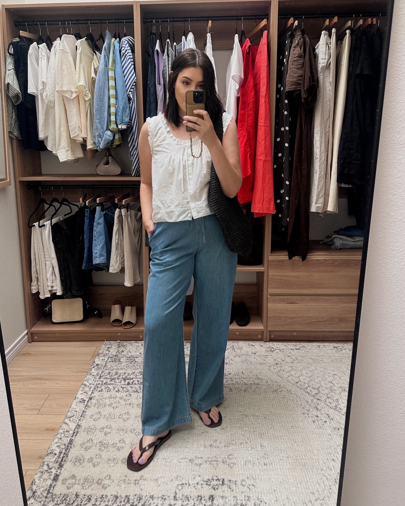 Love this little cotton tank from @madewell! And these jeans are the comfiest! I believe the denim is on sale, now too! I'm in the large of both for a relaxed fit. 

 