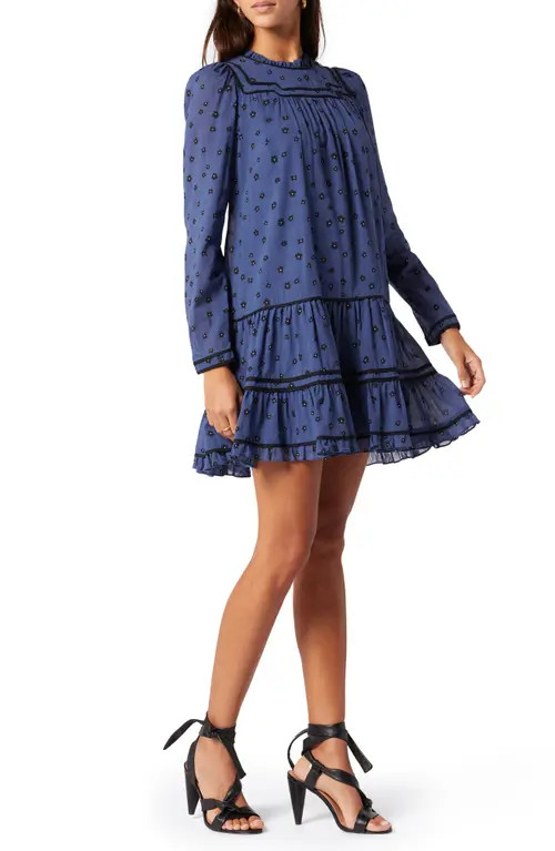 Joie Bessin Cotton Crepe Babydoll Dress in Bijou Blue Multi at Nordstrom, Size Small | Nordstrom