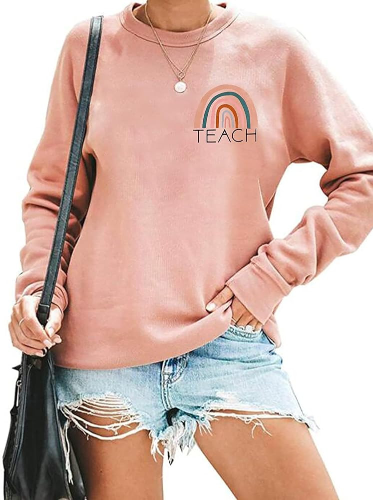 Teacher Sweatshirt Womens Funny Rainbow Graphic Tee Inspirational Teach Shirt Casual Long Sleeve ... | Amazon (US)