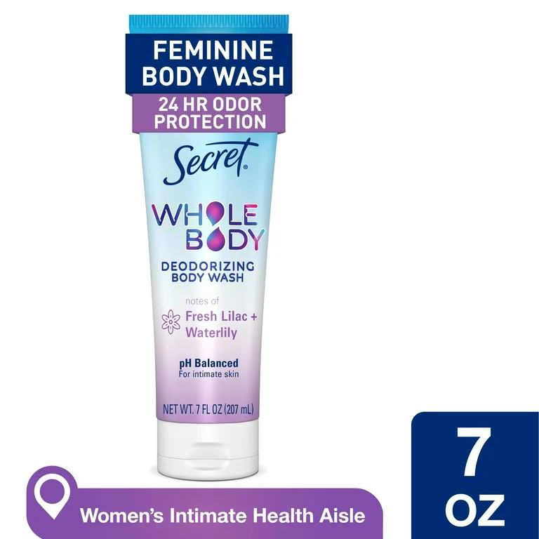 Secret Feminine Wash 24 HR Deodorizing Body Wash for Women, Lilac & Waterlily, 7oz | Walmart (US)