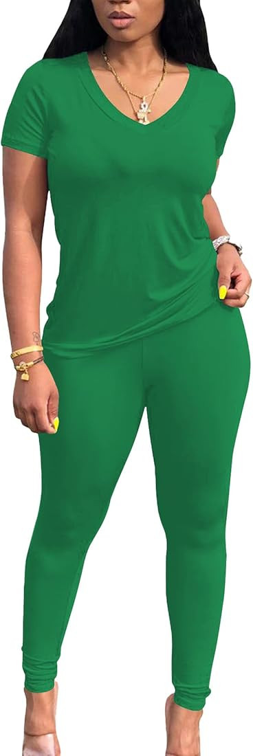 Lounge Sets for Women 2 Piece Summer Casual Jogger Workout Outfits Short Tops Long Pant Sweat sui... | Amazon (US)