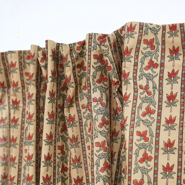 Fabdivine Handmade Block Print Curtain Home Décor, Kitchen Floral Viscose Linen, Soft Hook Drape... | Bed Bath & Beyond