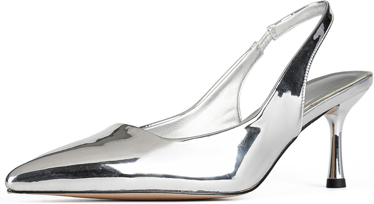 heelchic Metallic Pumps Shoes Women,Silver Slingback Heels for Women,Sling Back Kitten Heels,Dres... | Amazon (US)