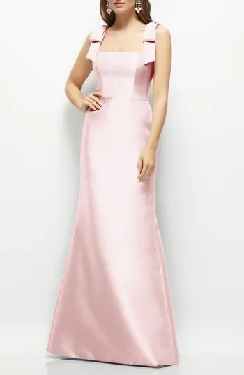 Bow Strap Satin Twill Trumpet Gown | Nordstrom