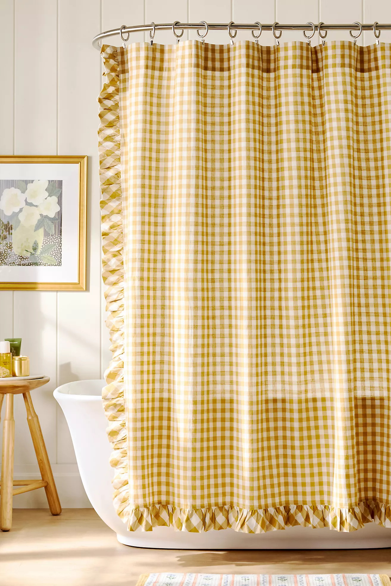 Cotton Printed Gingham Ruffle Shower Curtain | Anthropologie (US)