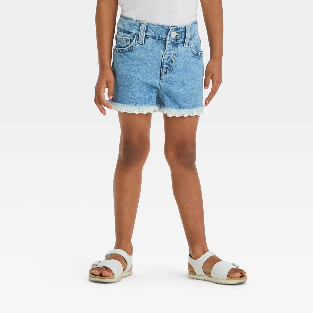 Toddler Girls' Lace Cut-Off Jean Shorts - Cat & Jack™ Blue 2T: Fringed Hem, Adjustable Waist, S... | Target